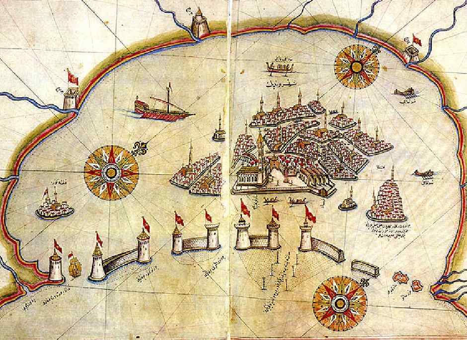 Venice as rendered by Ottoman admiral and cartographer Piri Reis in his Kitab-i Bahriye, a book of portolan charts and sailing directions produced in the early 16th century.