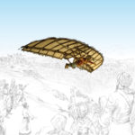 Artistic impressions of Abbas ibn Firnas and his successful 9th-century flight.