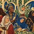 Mosaic illustration of six women of different ages and backgrounds reading, writing and exploring scientific knowledge.
